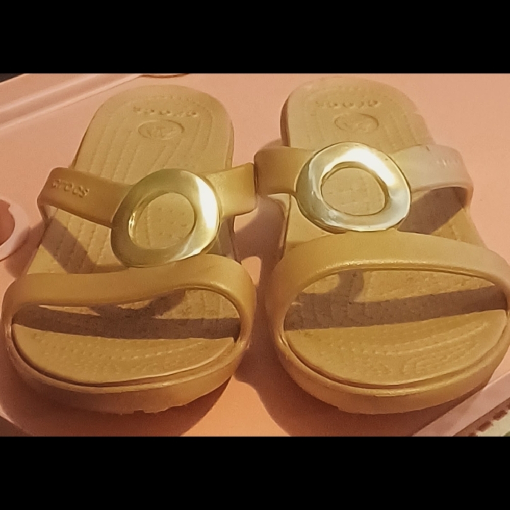 CROCS Gold and Tan Sandals